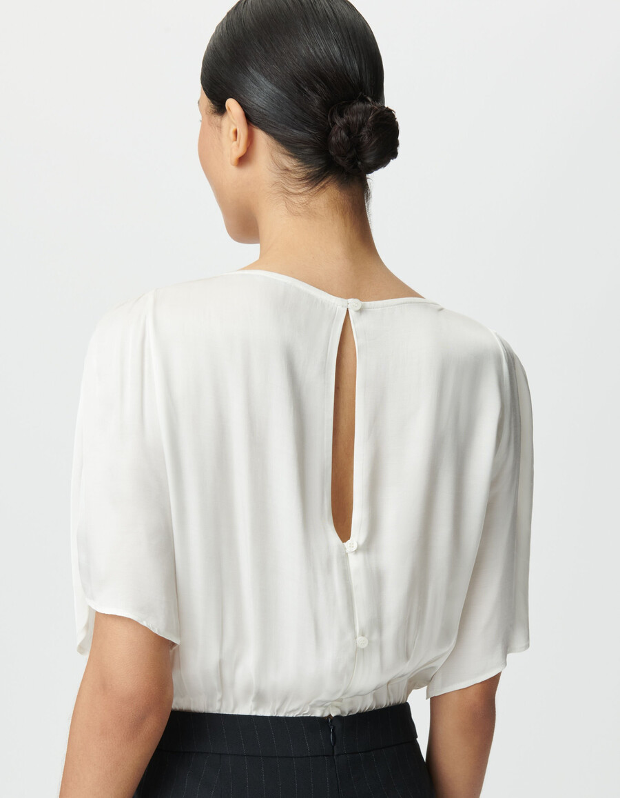 damen-jumpsuit aus marineblauem stoffmix mit weißem oberteil