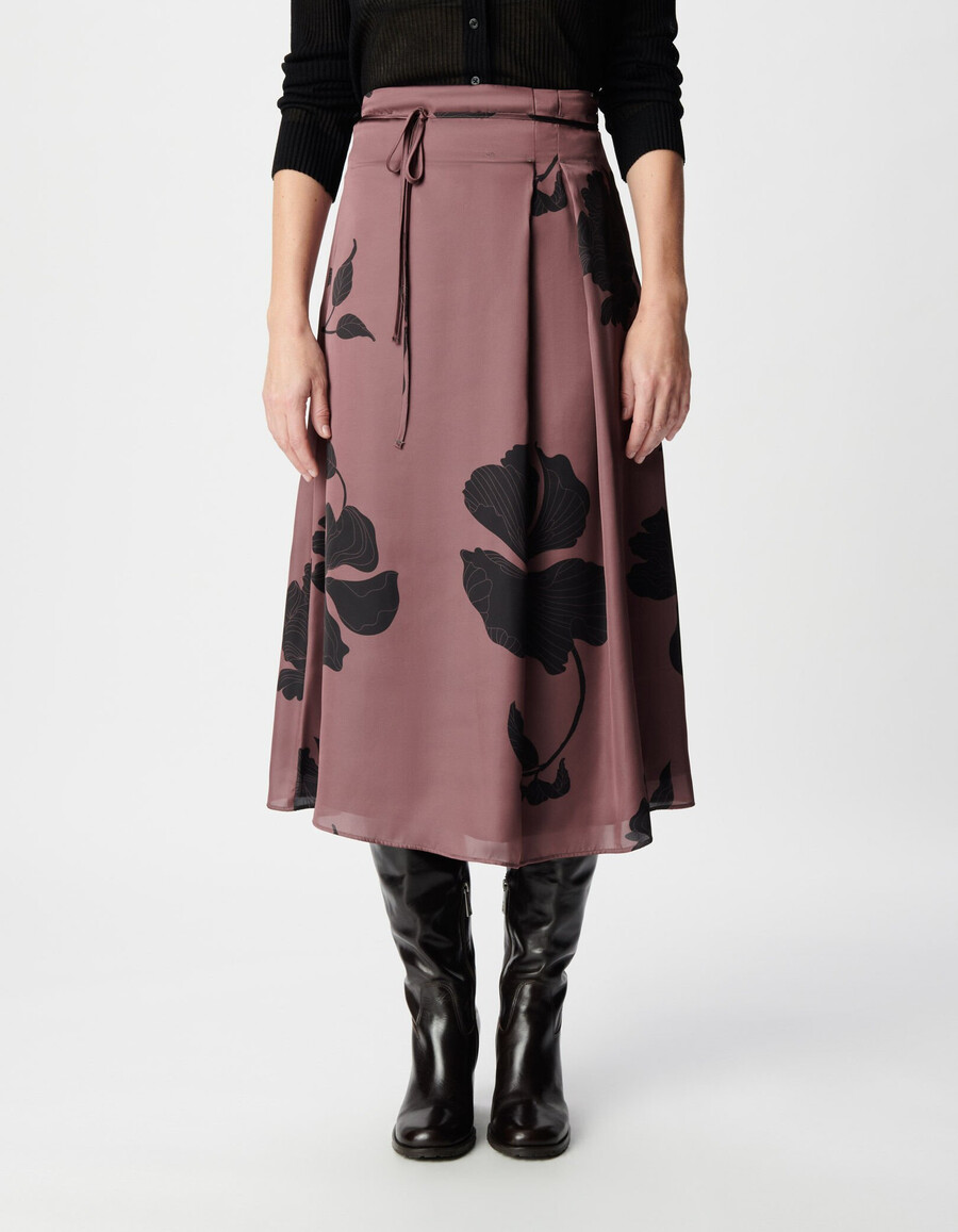 burgunderfarbener maxi-midirock mit blumenmuster für damen