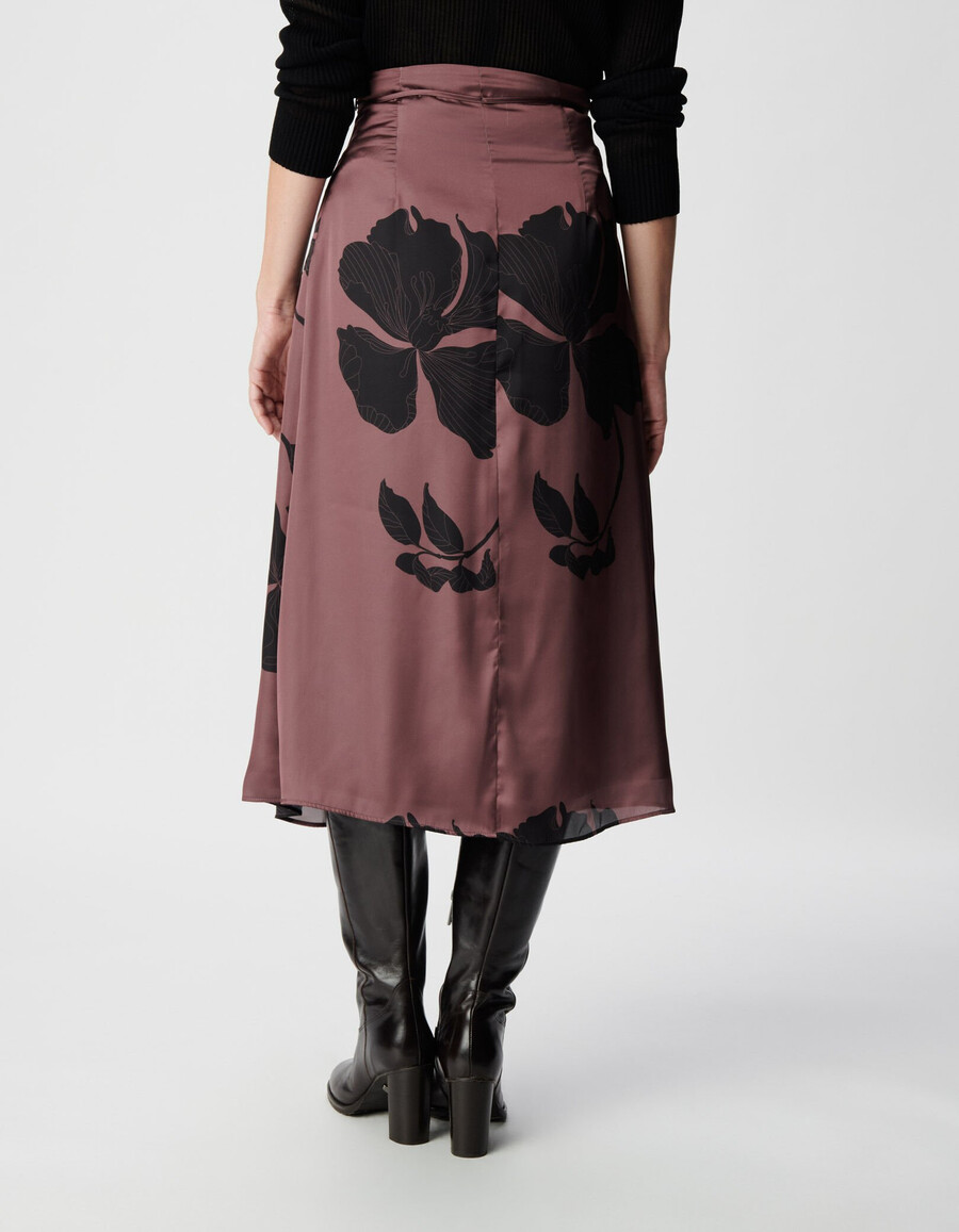 burgunderfarbener maxi-midirock mit blumenmuster für damen
