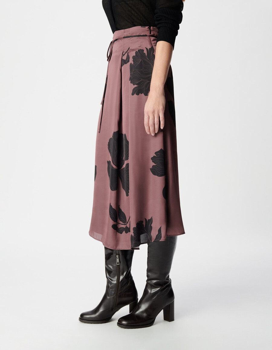 burgunderfarbener maxi-midirock mit blumenmuster für damen