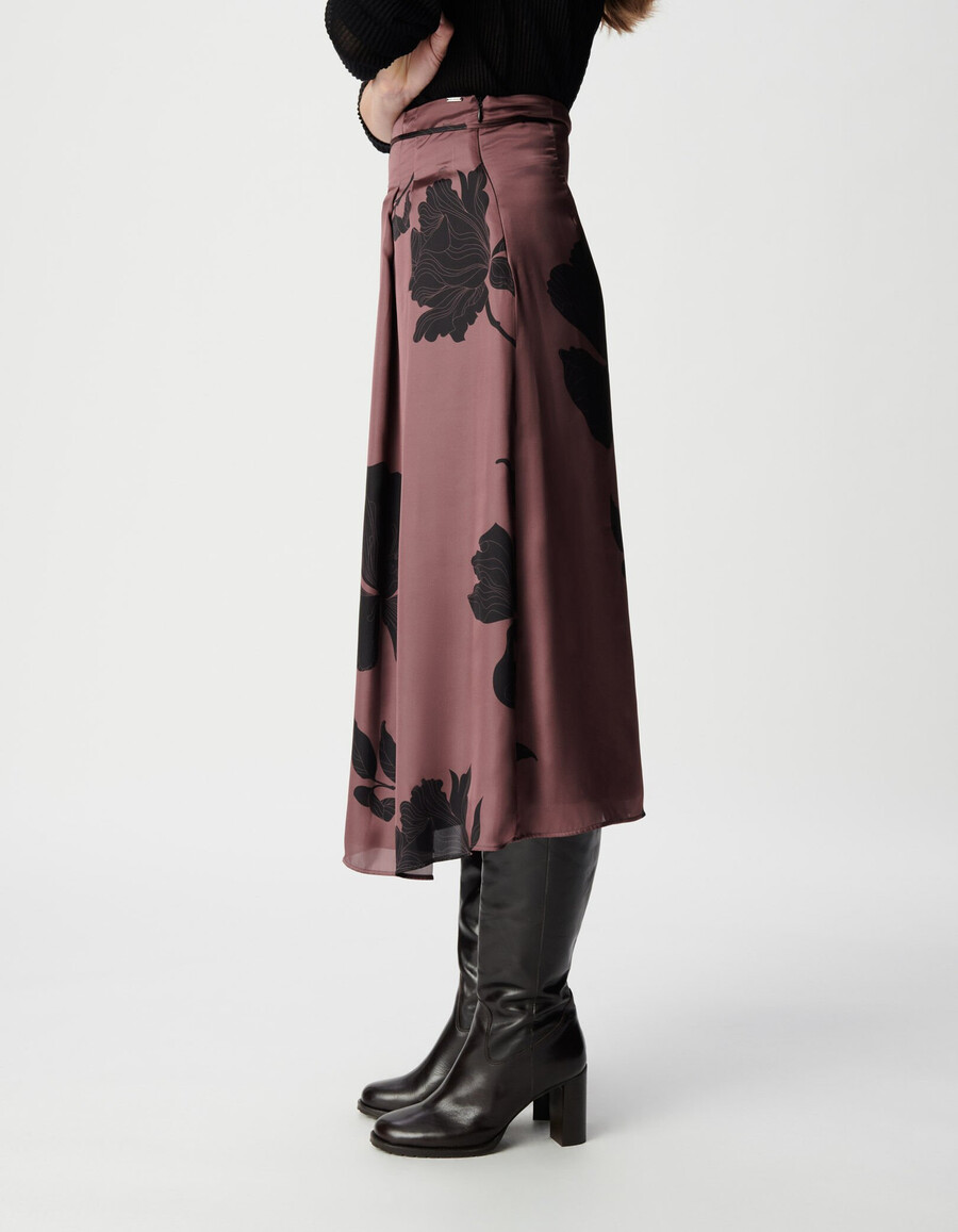 burgunderfarbener maxi-midirock mit blumenmuster für damen