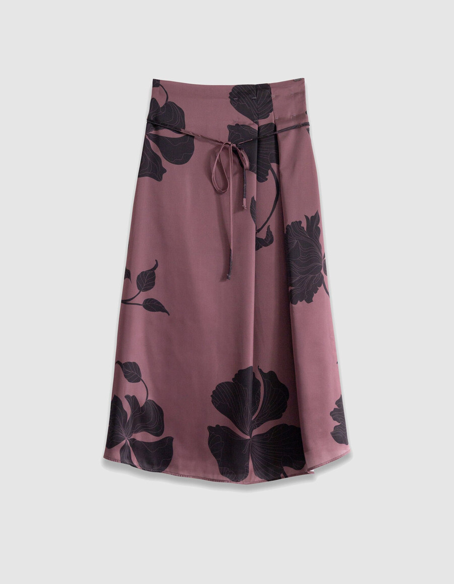 burgunderfarbener maxi-midirock mit blumenmuster für damen