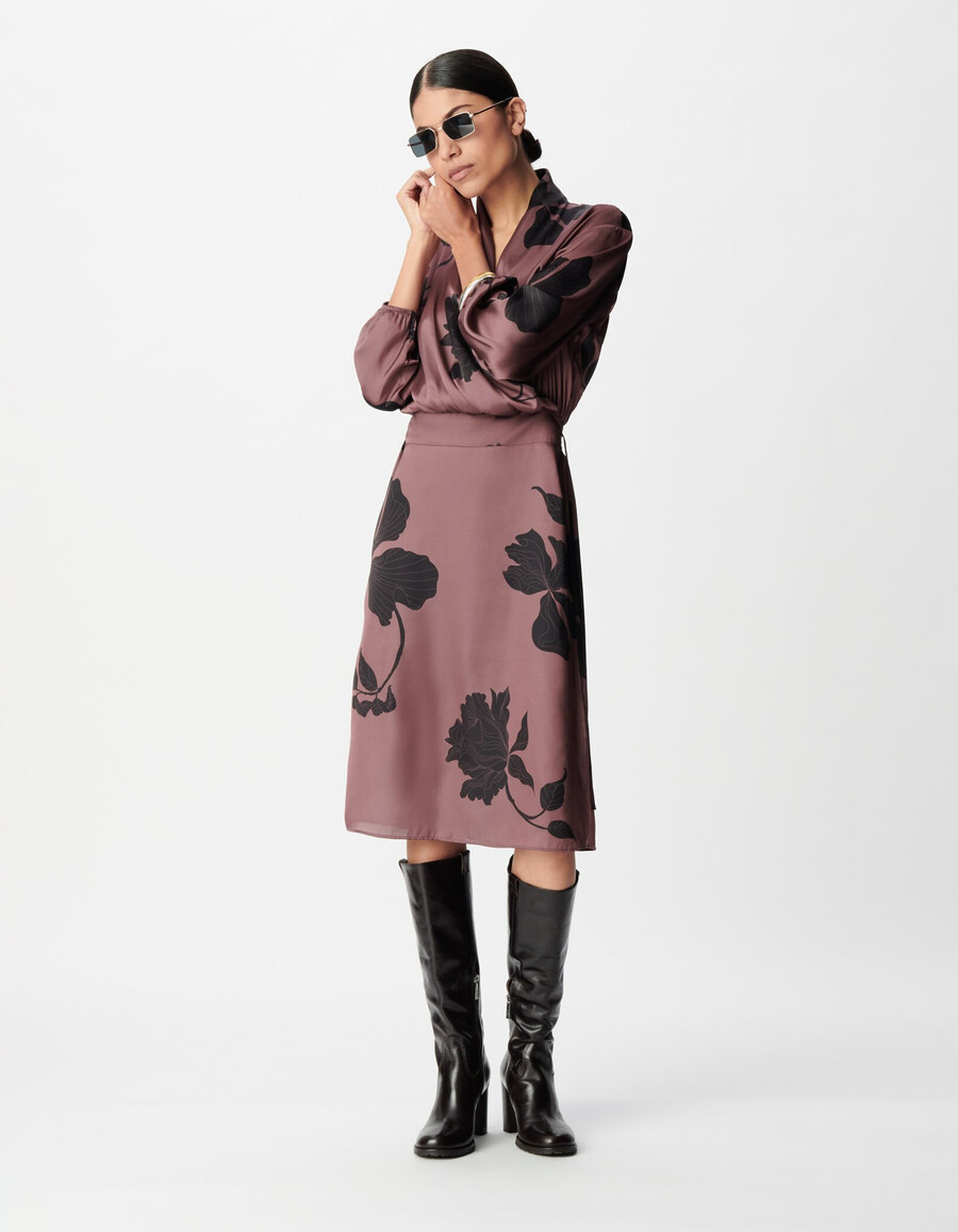 burgunderfarbenes maxi-midikleid mit blumenmuster für damen