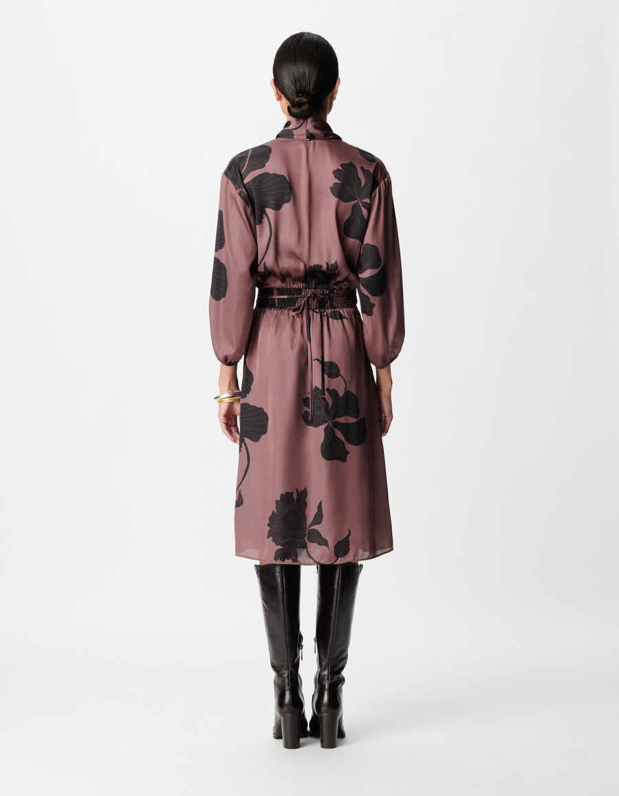 burgunderfarbenes maxi-midikleid mit blumenmuster für damen