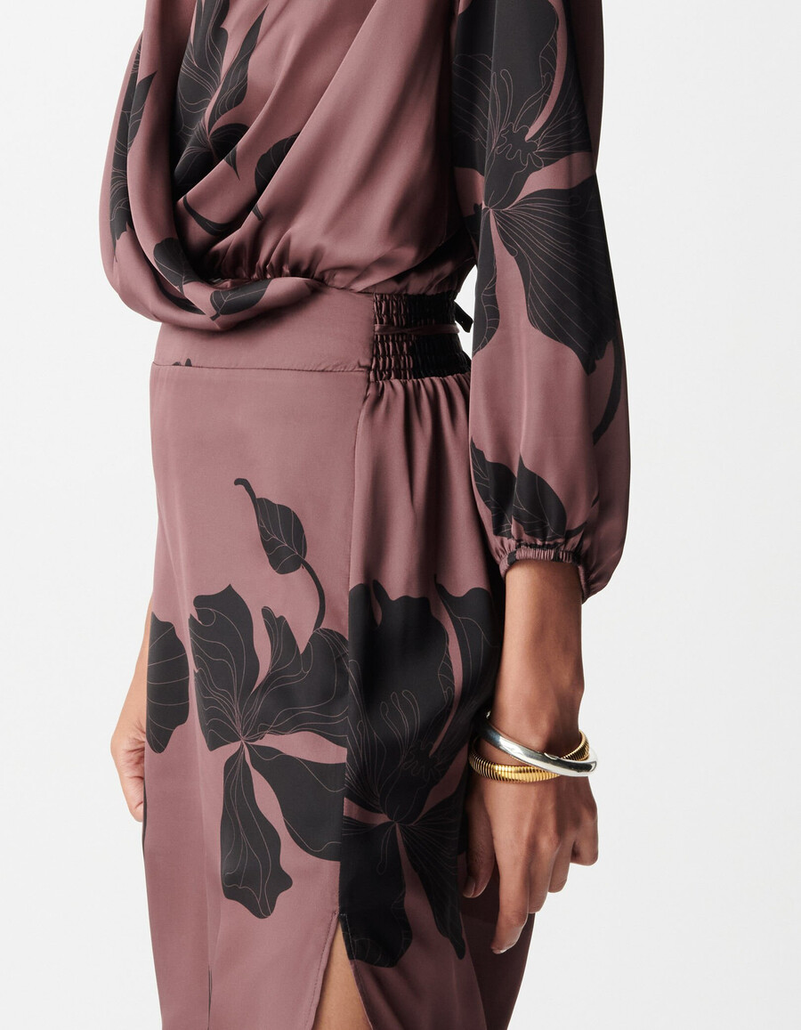 burgunderfarbenes maxi-midikleid mit blumenmuster für damen