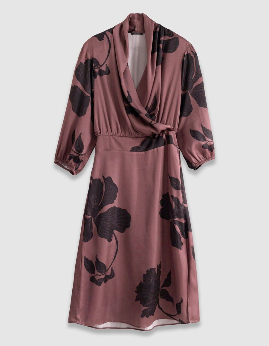 burgunderfarbenes maxi-midikleid mit blumenmuster für damen