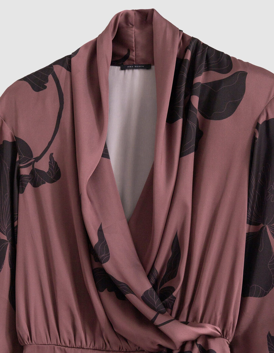 burgunderfarbenes maxi-midikleid mit blumenmuster für damen