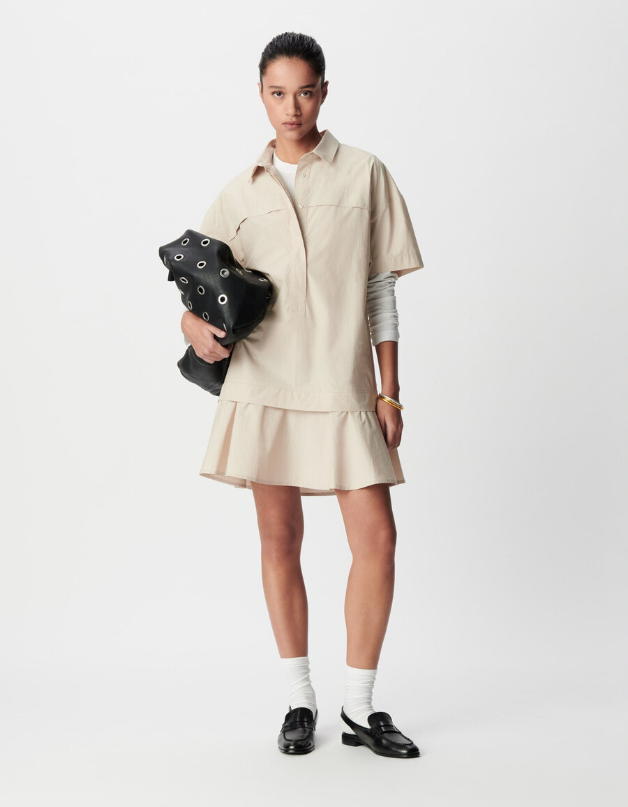 kurzes beiges trompe-lœil-rockkleid für damen