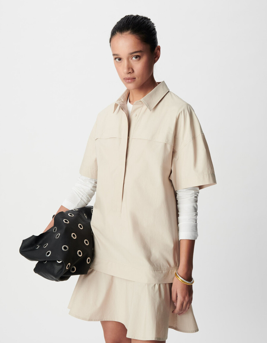 kurzes beiges trompe-lœil-rockkleid für damen