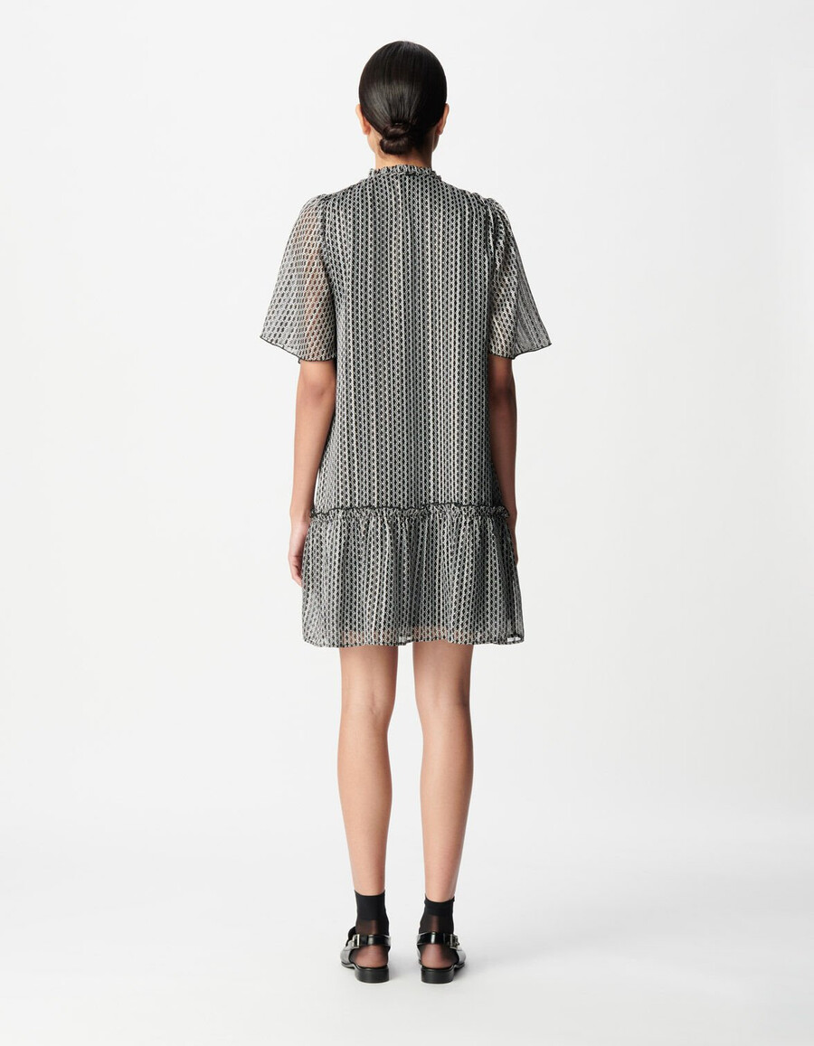 schwarzes kleid für damen mit zweifarbigem grafikprint