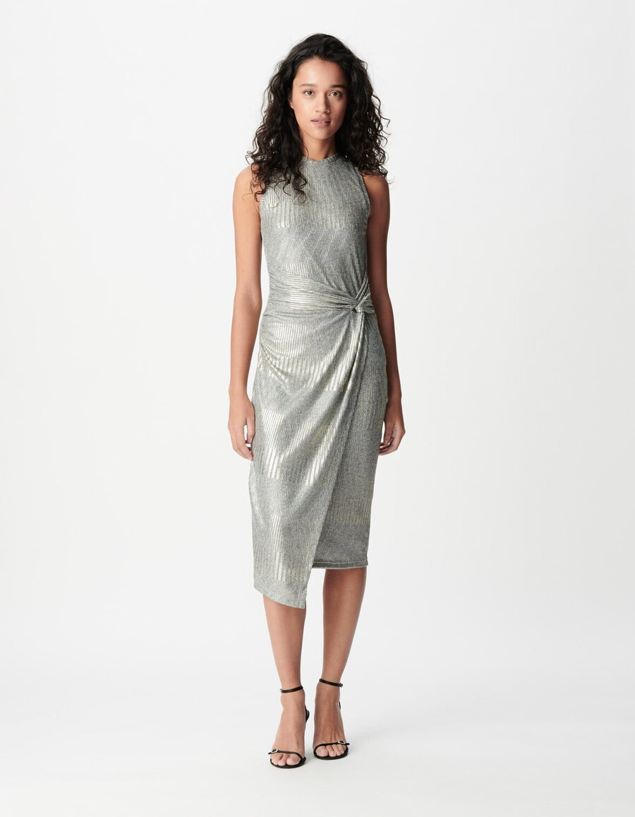 champagnerfarbenes jerseykleid mit twist-effekt für damen
