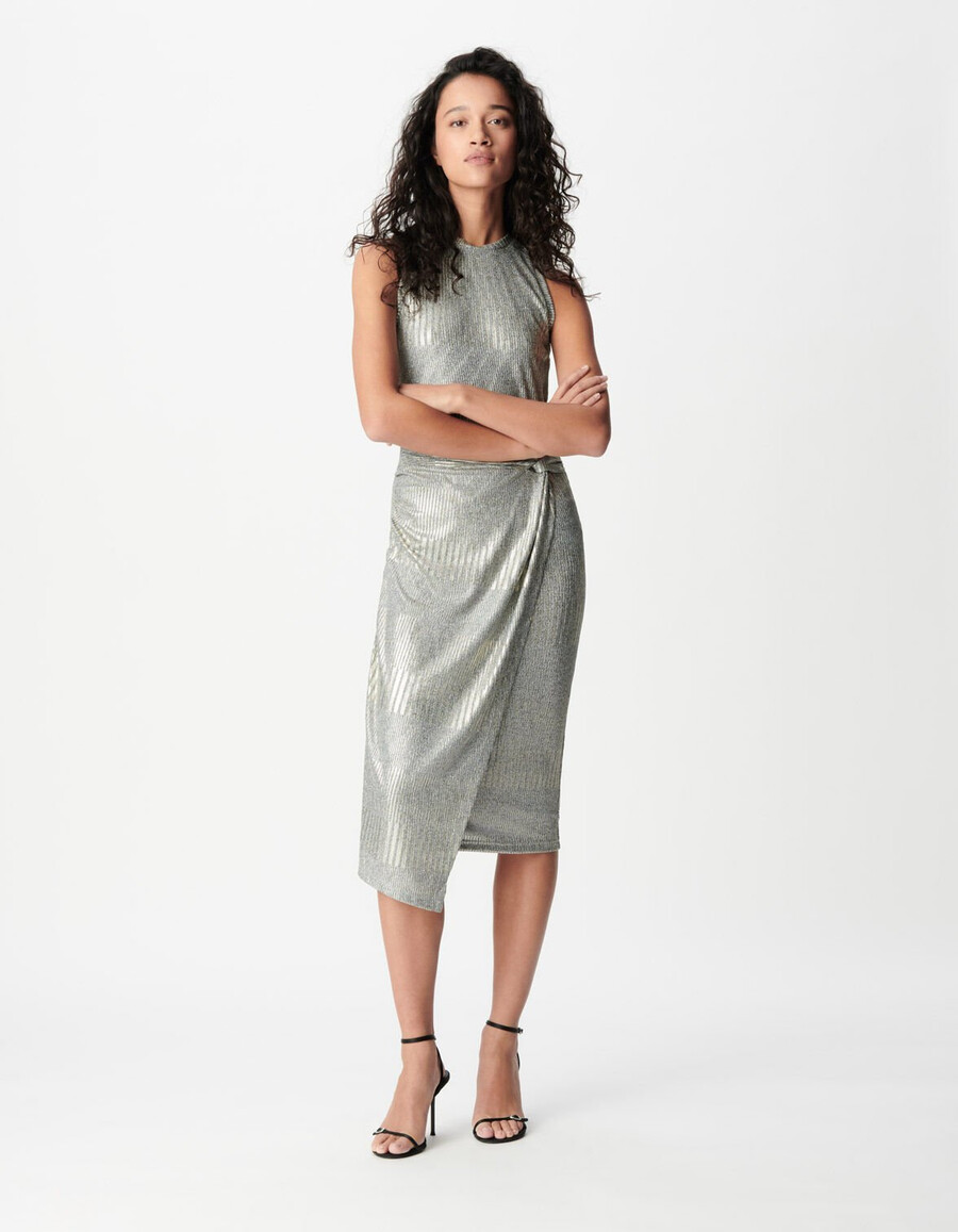 champagnerfarbenes jerseykleid mit twist-effekt für damen