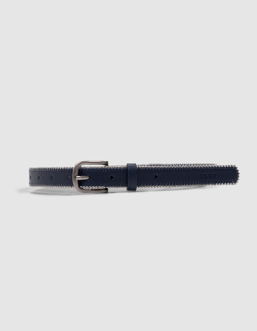 mädchengürtel in marineblau mit durchbrochenem herzmuster und mikroperlen