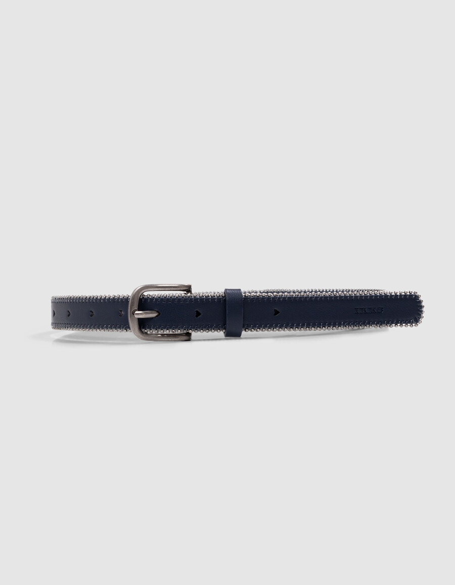 mädchengürtel in marineblau mit durchbrochenem herzmuster und mikroperlen