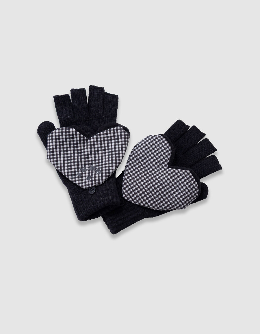 schwarze gestrickte herzförmige fäustlinge für mädchen