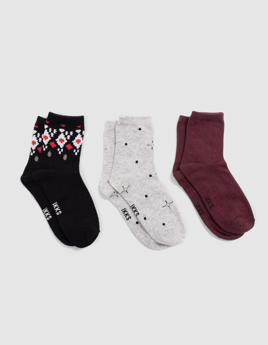 mädchensocken in schwarz burgunderrot und grau