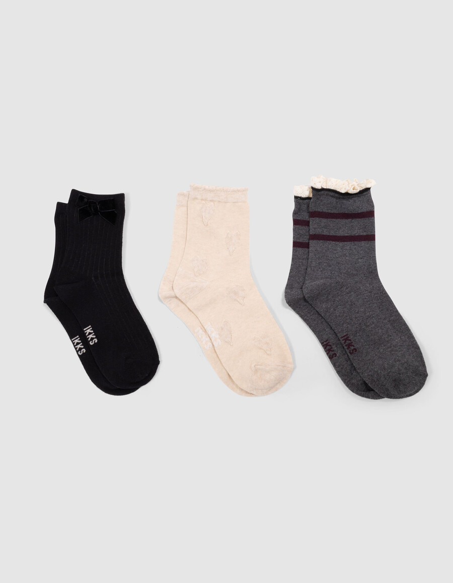 mädchensocken in beige schwarz und grau
