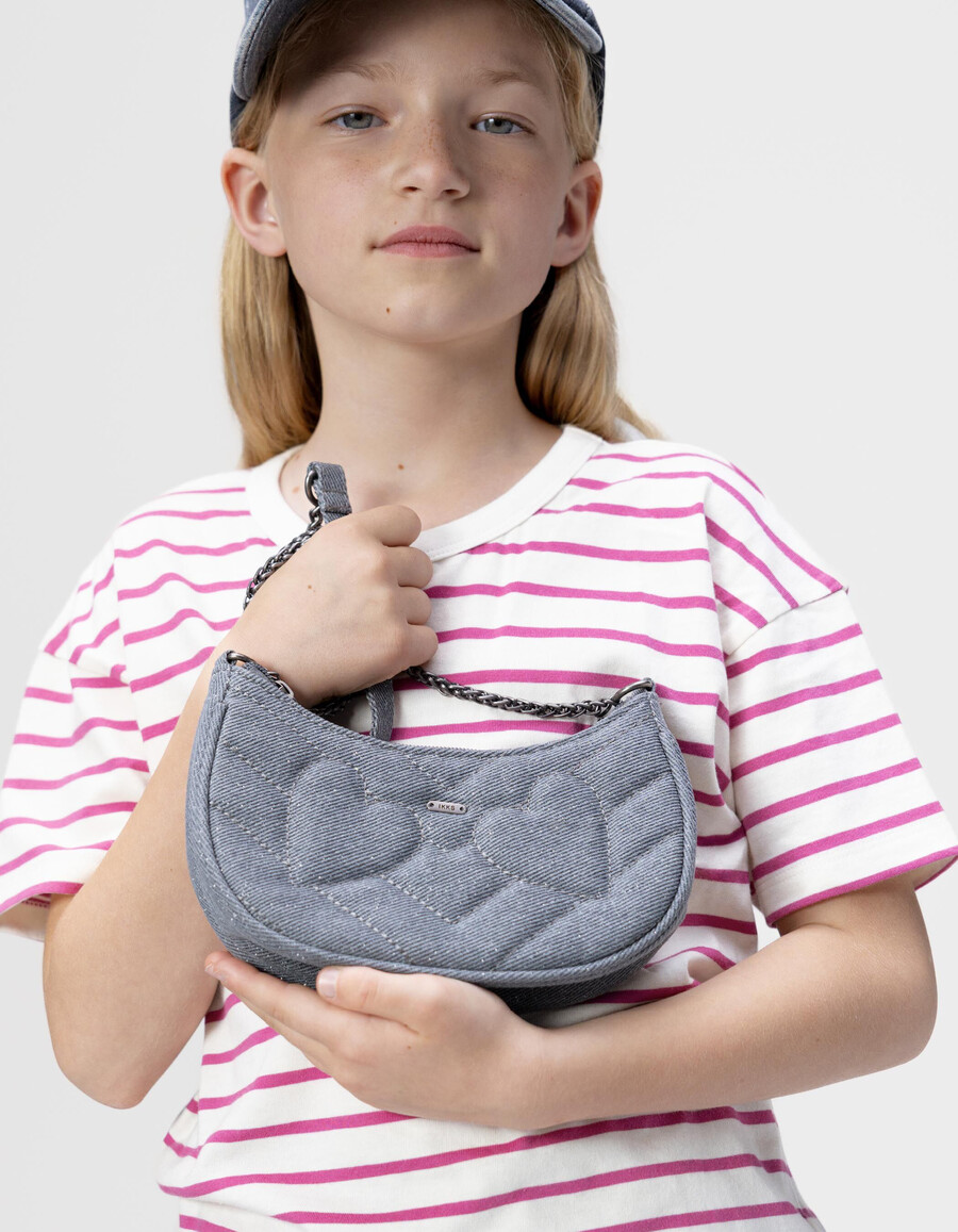 mädchen-tasche in blau mit glitzer und gesteppten herzen
