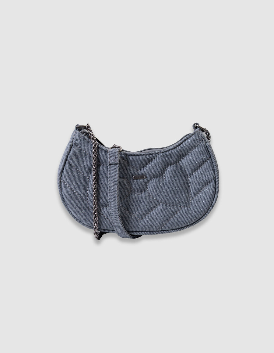 mädchen-tasche in blau mit glitzer und gesteppten herzen