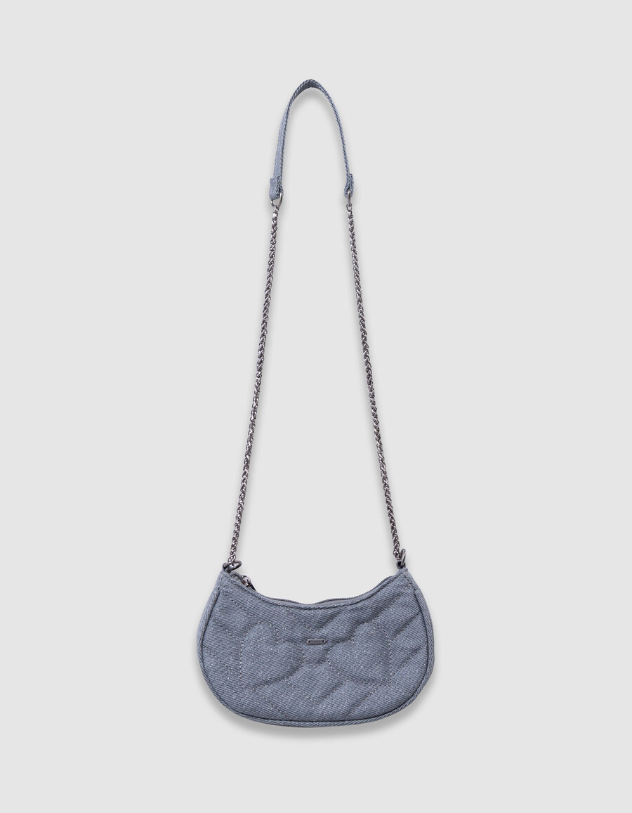 mädchen-tasche in blau mit glitzer und gesteppten herzen