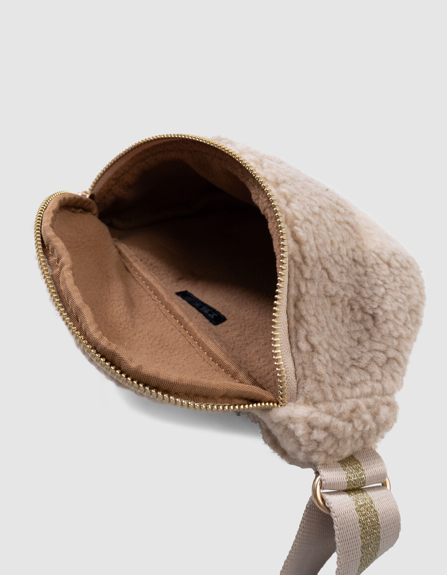 beige sherpa-karo-bauchtasche für mädchen