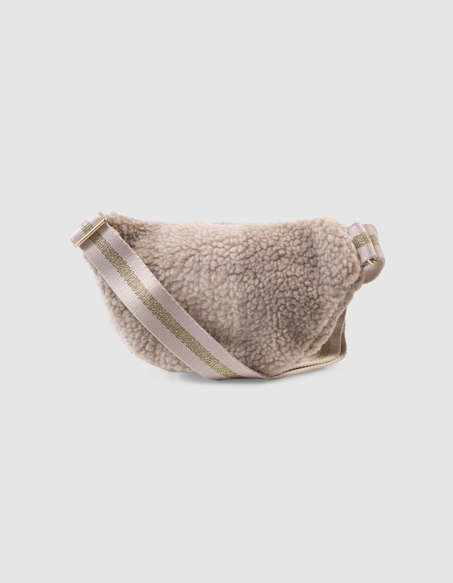 beige sherpa-karo-bauchtasche für mädchen