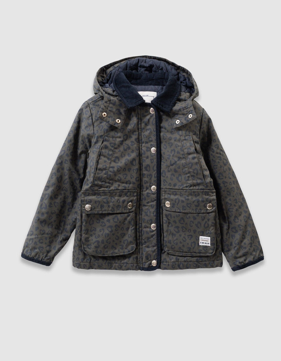 khakifarbene mädchenjacke mit leopardenherzmotiv