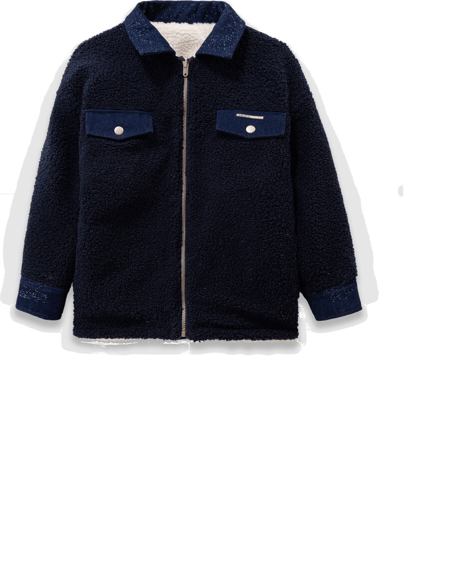 wendbare mädchenjacke aus raw denim und sherpa