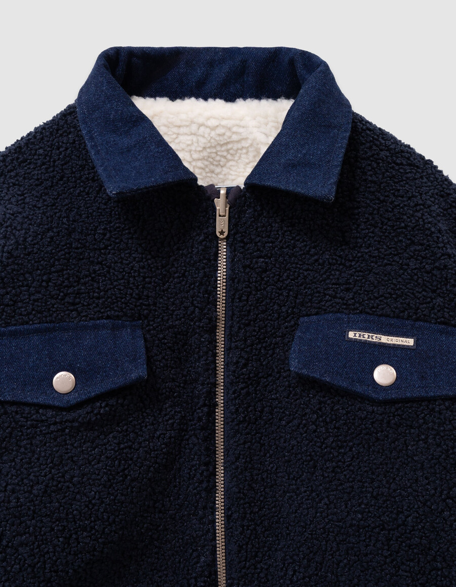 wendbare mädchenjacke aus raw denim und sherpa