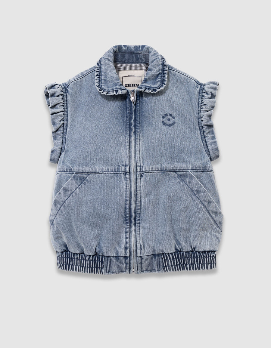 mädchen-jeansjacke in blau mit abnehmbaren ärmeln