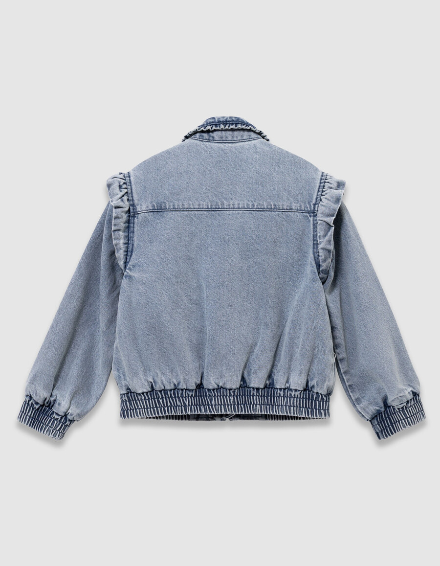 mädchen-jeansjacke in blau mit abnehmbaren ärmeln