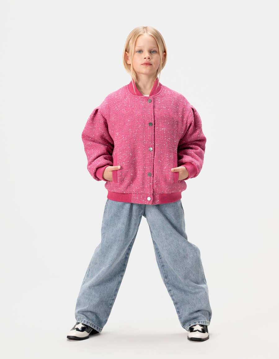 mädchenjacke in rosa tweed-optik
