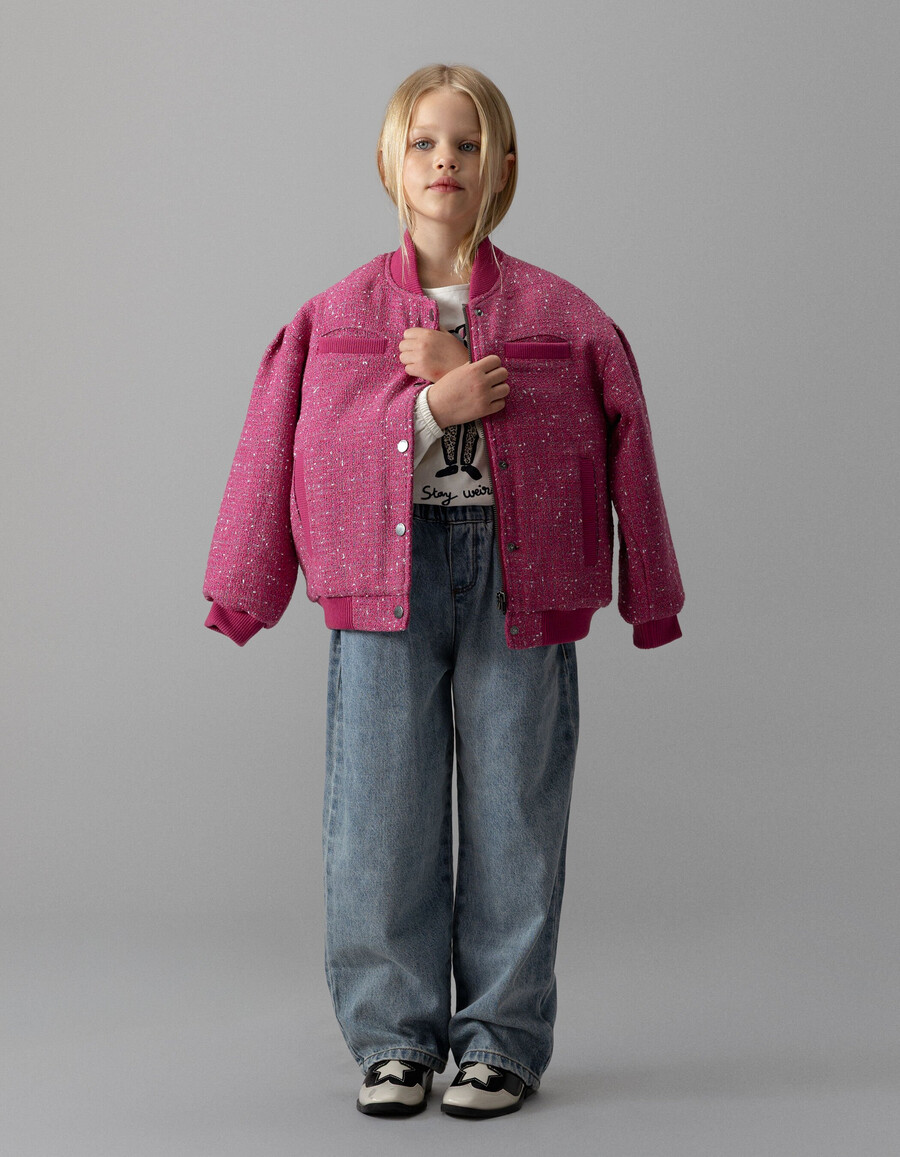 mädchenjacke in rosa tweed-optik