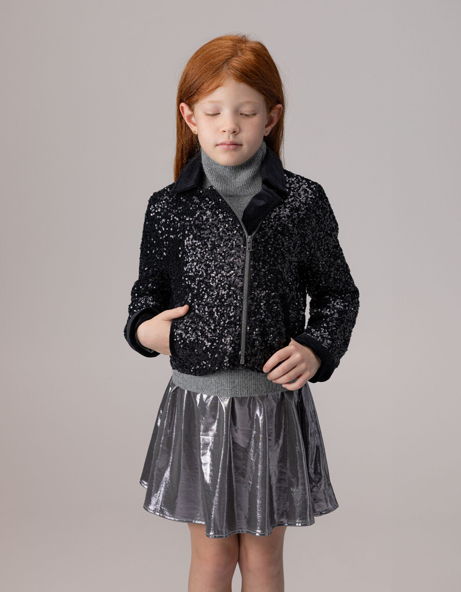 schwarze pailletten-bikerjacke für mädchen