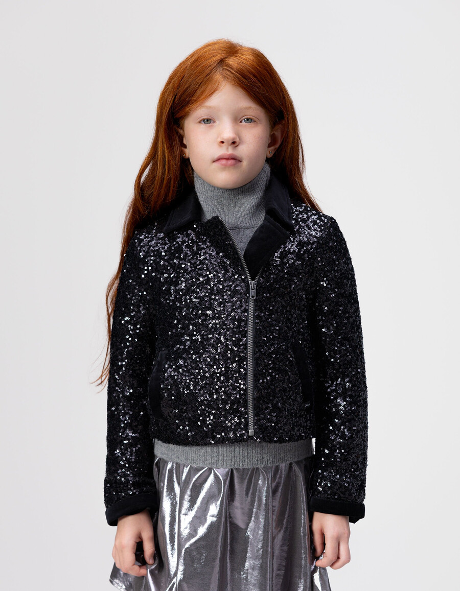 schwarze pailletten-bikerjacke für mädchen