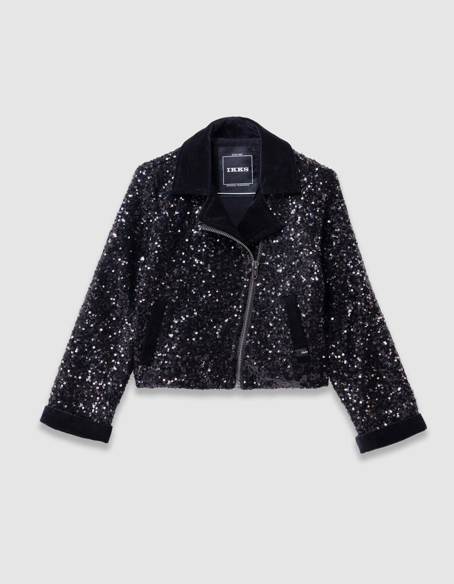 schwarze pailletten-bikerjacke für mädchen