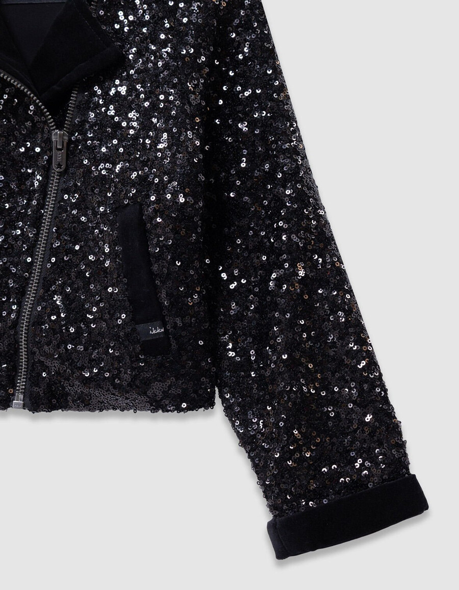 schwarze pailletten-bikerjacke für mädchen