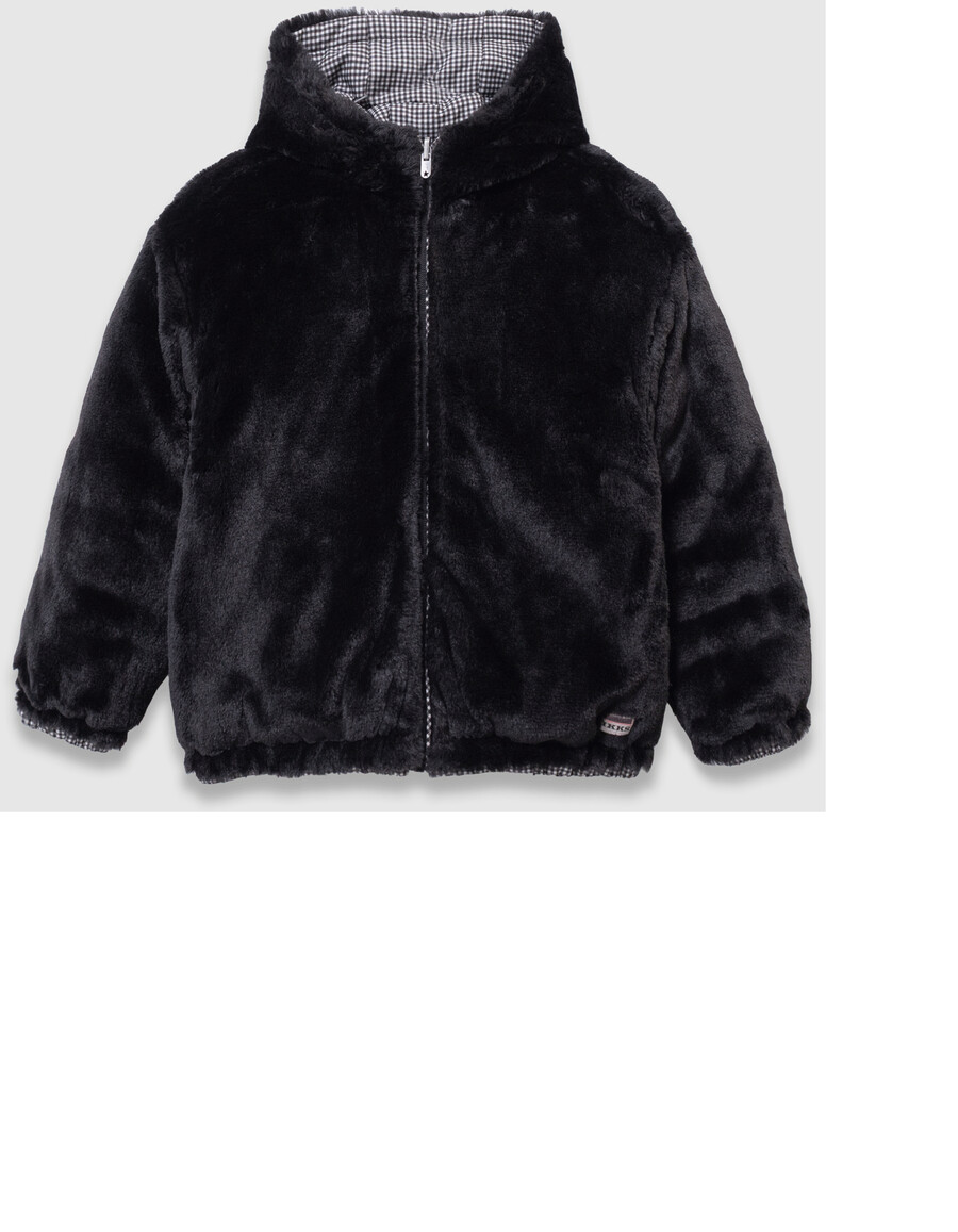schwarze wendbare steppjacke für mädchen mit hahnentrittmuster und sherpa-futter