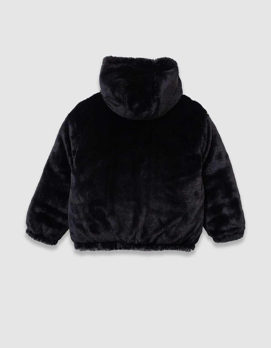 schwarze wendbare steppjacke für mädchen mit hahnentrittmuster und sherpa-futter