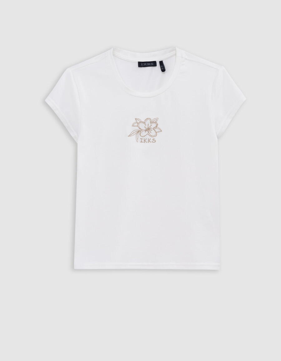 set aus blauer jeans-latzhose und t-shirt für mädchen