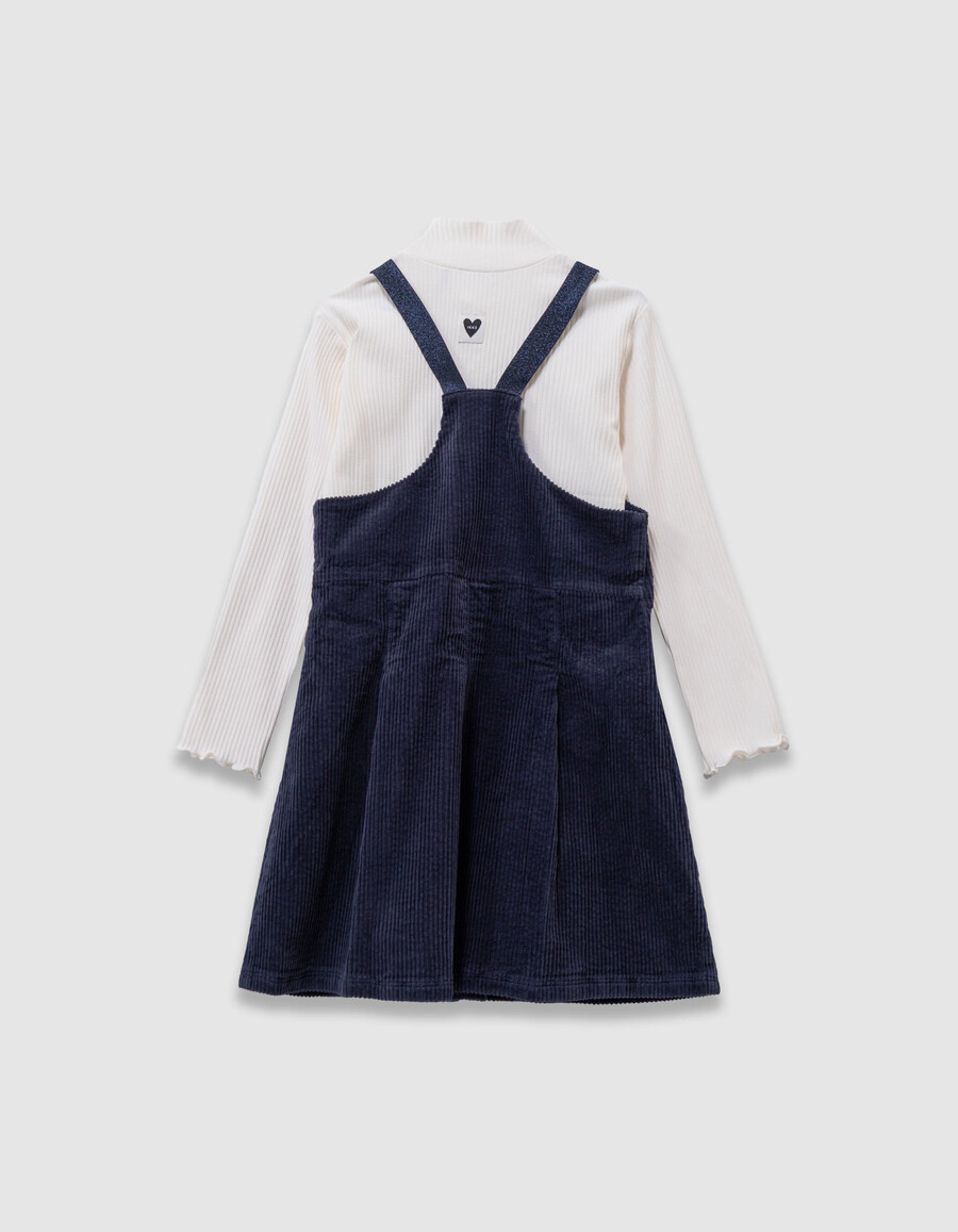 2-in-1-set aus marineblauem samtkleid und weißem t-shirt für mädchen