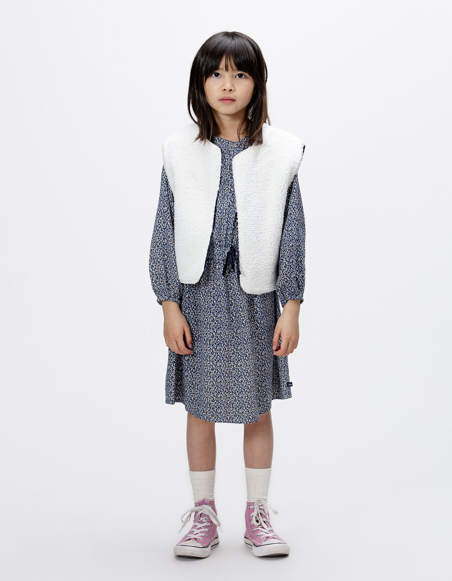 2-in-1-kleid und weste mit leopardenmuster und schleife für mädchen in marineblau