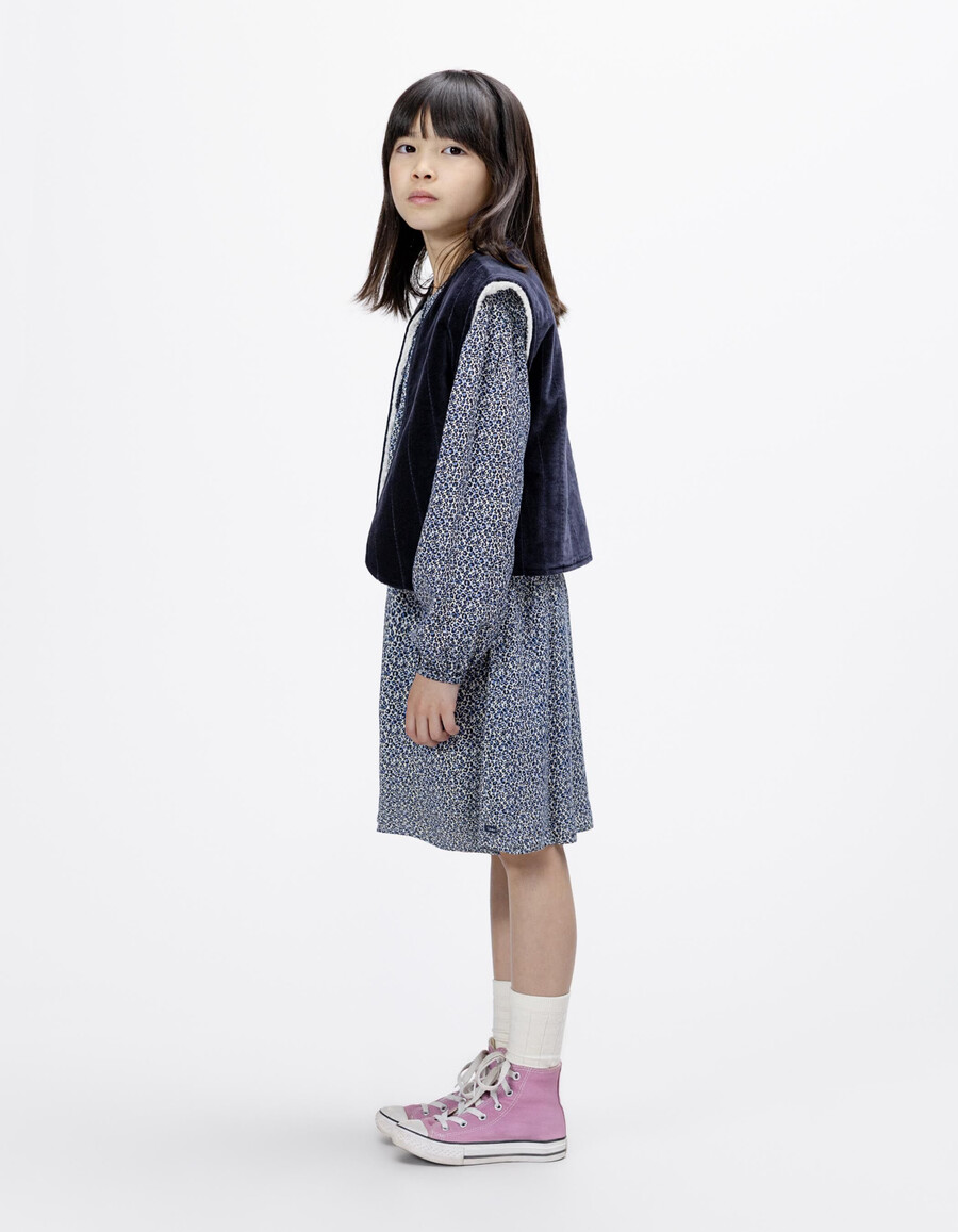 2-in-1-kleid und weste mit leopardenmuster und schleife für mädchen in marineblau