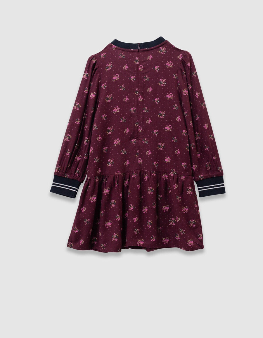burgunderrotes langarmkleid für mädchen mit blumenmuster