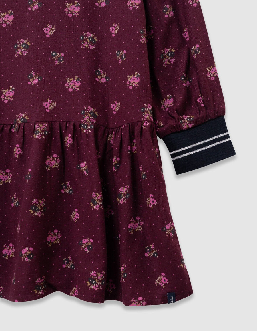 burgunderrotes langarmkleid für mädchen mit blumenmuster