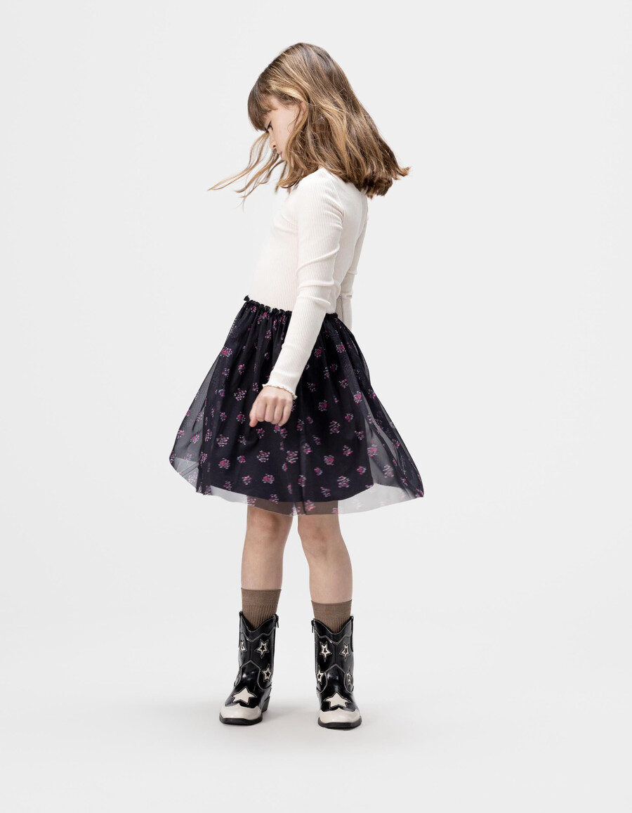 mädchenkleid aus tüllmix in ecru und bouquet