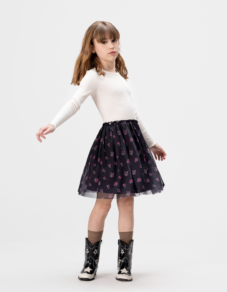 mädchenkleid aus tüllmix in ecru und bouquet