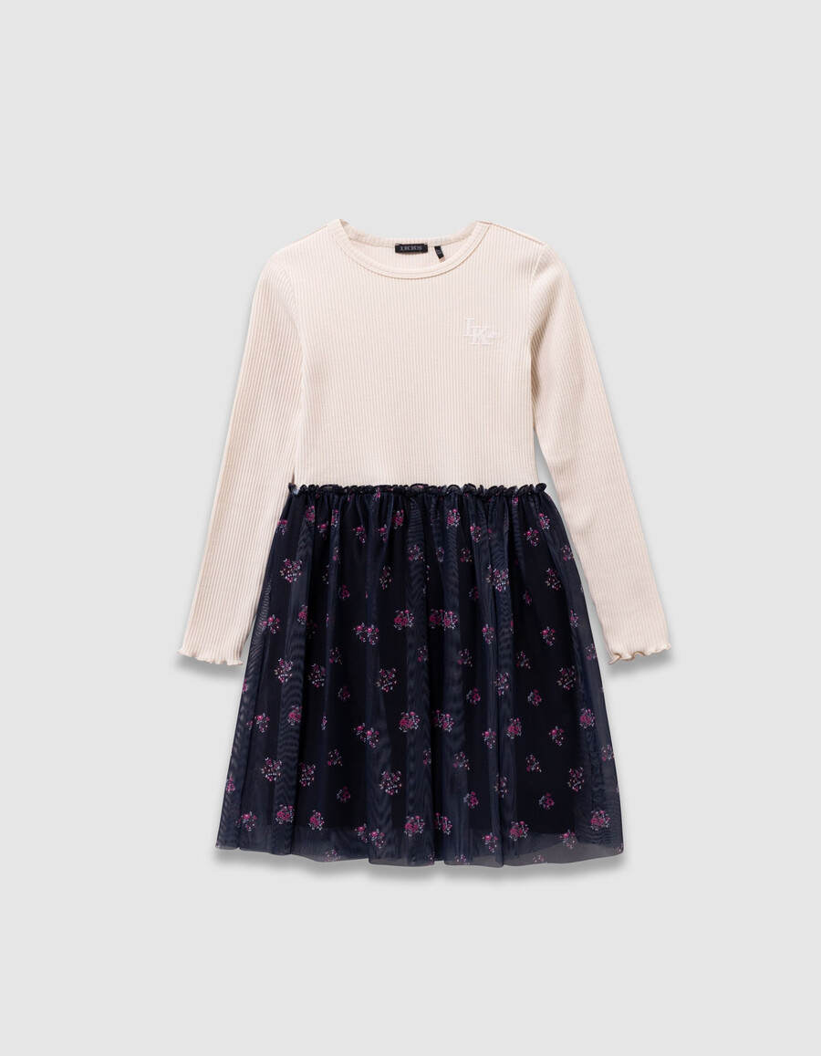 mädchenkleid aus tüllmix in ecru und bouquet