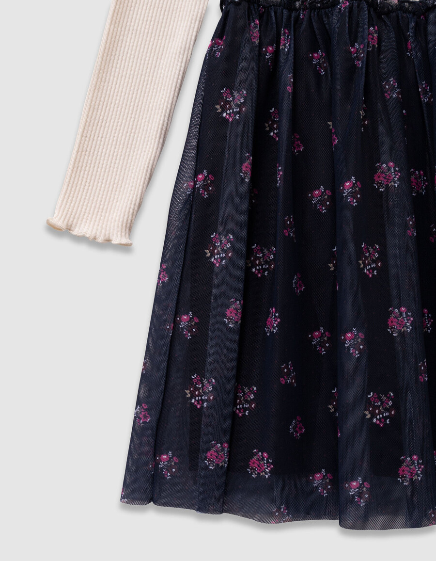mädchenkleid aus tüllmix in ecru und bouquet