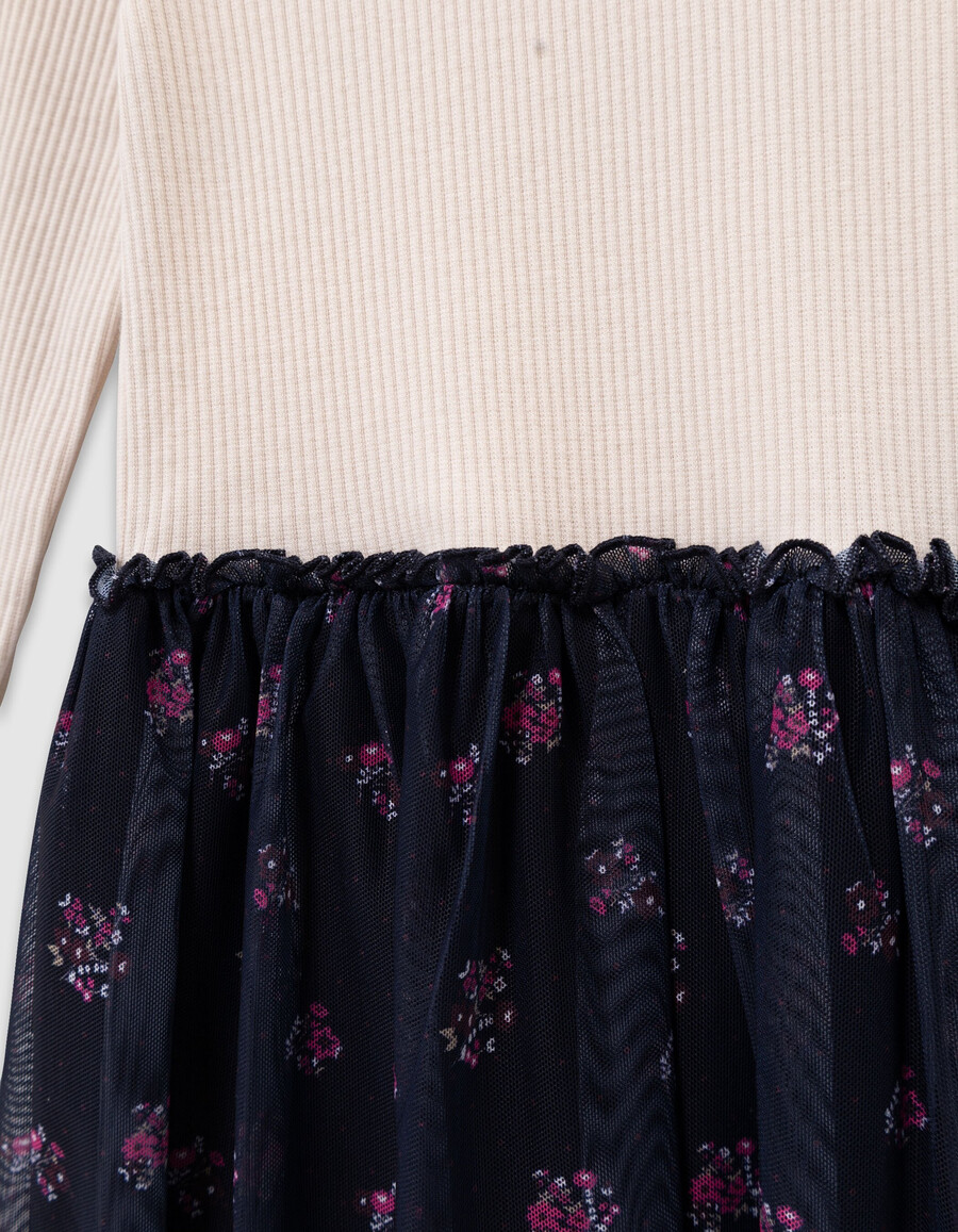 mädchenkleid aus tüllmix in ecru und bouquet